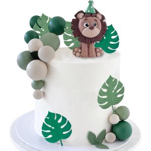 Lion Safari Jungle Animal Cake Toppers for Baby Shower Wild Themed Birthday Party Decorations (Leaves) Lion Safari Jungle Animal Cake Toppers for Baby Shower Wild Themed Birthday Party Decorations (Leaves)