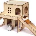 Wooden Hamster House Small Pets Woodland House Habitats Decor Cute Wood Bunny Castle House Guinea Pig Hideout Wooden Castle House for Playing and Hiding (Style H, Large)