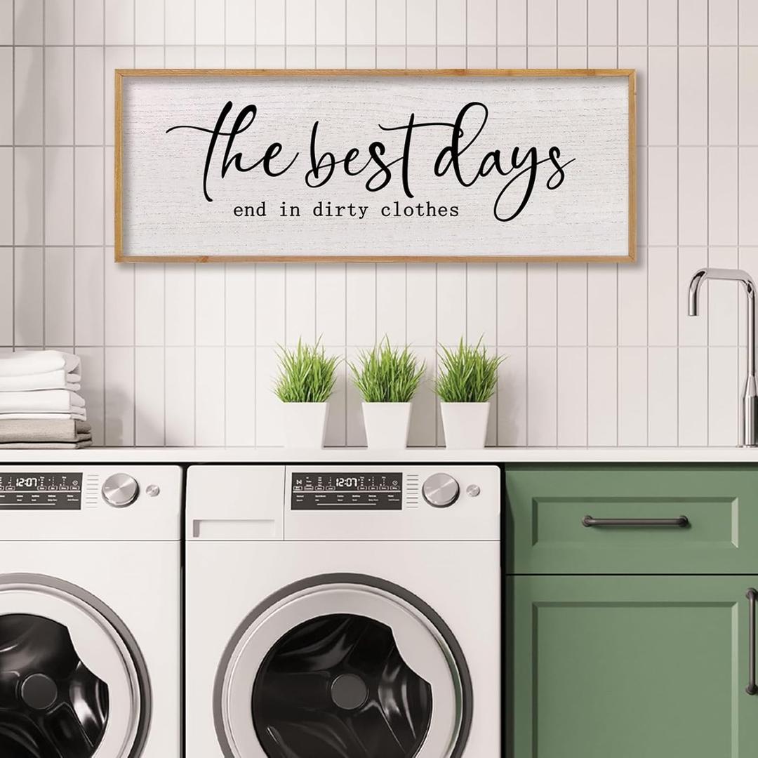 Laundry Room Sign Wall Decor The Best Days End In Dirtiest Clothes Signs Wall Art 40×15 inchs Large Wood Framed Hanging (Wood)