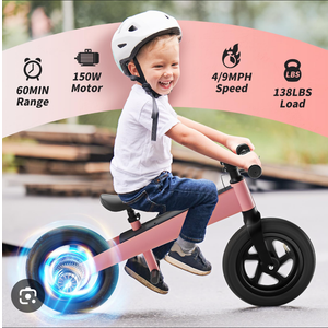 Electric Bike for Kids, Electric Balance Bike for Ages 3-8 Years Old,Kid Electric Motorcycle with 2 Speed Modes,Push-Button Brakes,12 Inch Dirt Off-Road Tire and Adjustable Seat Pink