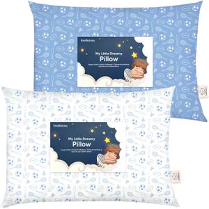 KeaBabies 2-Pack Toddler Pillows 2 Year Old to 5-13x18 Soft Organic Cotton Kids Pillow for Sleeping, Travel, School, Daycare, Nap, Toddler Bed, Machine Washable, Without Pillowcase (Sports)