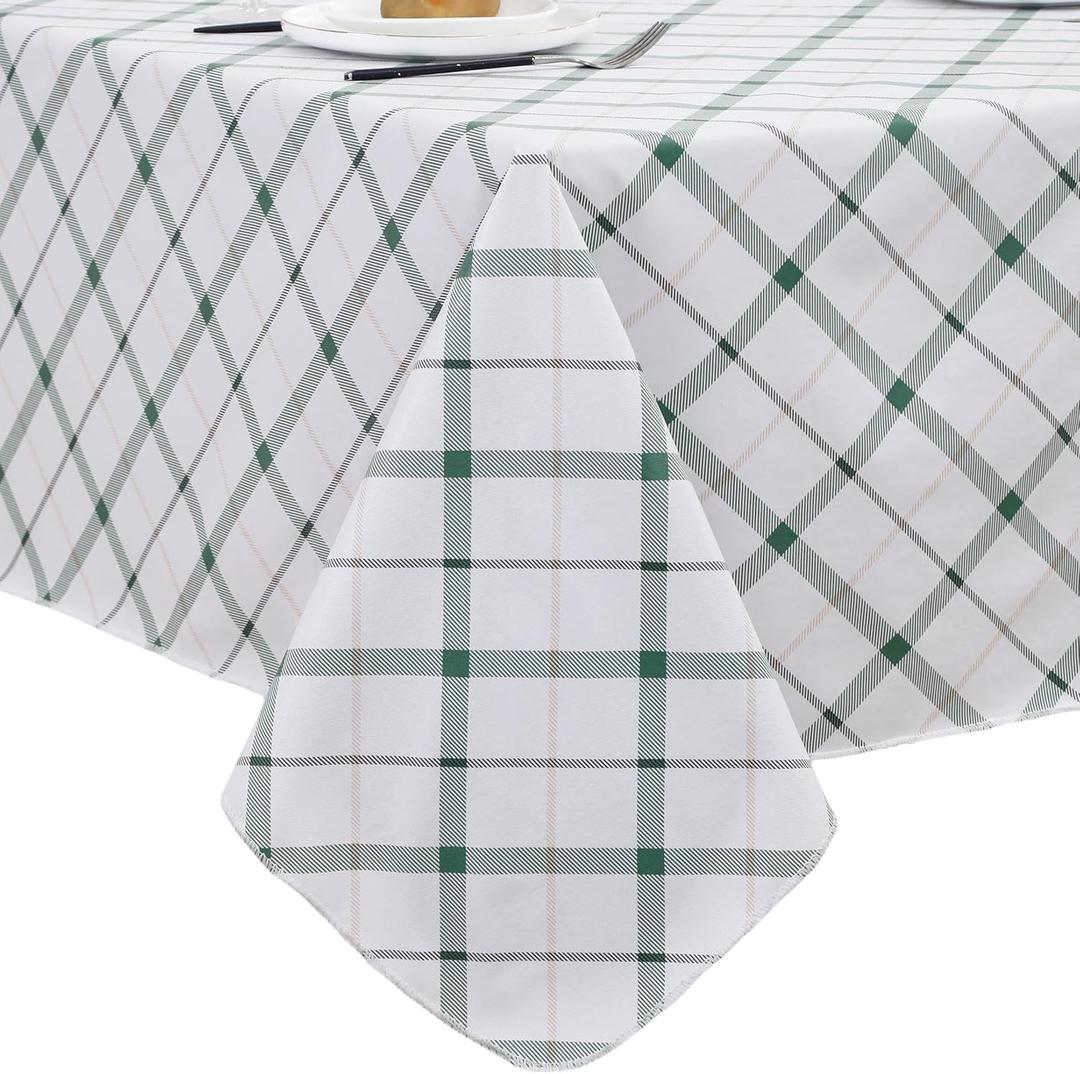 Heavy Duty Vinyl Tablecloth with Flannel Backing Waterproof Oil-Proof Plastic Table Cloth Stain-Resistant Wipeable Rectangle or Square Table Cover for Indoor and Outdoor (Green Plaid，60x102 Inch)