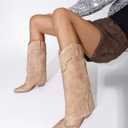 Women Shark Boots Knee High Cowboy Cowgirl Fold Over Chunky Heel Snip Toe Pull On Studded Boots for Women 8