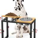 Dog Bowls Elevated, 4 Height (9.6" to15) & Angle (0-20) Adjustable Raised Dog Bowl Stand, Elevated Dogs Bowl for Medium to Large Sized, Bamboo Feeding Station with 2X 10cups Stainless Steel Dishes