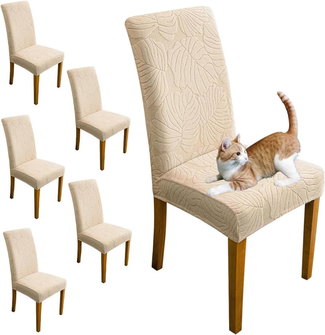 Chair Covers for Dining Room Chair Covers Set of 6 Stretch Spandex Kitchen Chair Protector Slipcover Removable Washable Dining Chair Covers for Home, Party, Ceremony, Banquet (Cream White) (Beige)