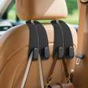 Car Seat Headrest Hooks - 4 Pack Universal Car Purse Hook, Leather Car Bag Purse Holder with Double Metal Hooks for Handbags, Grocery Bags, Bottles, Phones, Black