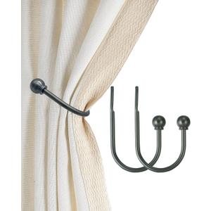 Curtain Holdbacks, Hooks, 2 PCSSolid Steel Hooks, Decorative French Ball End, Curtain Drapery Holdbacks, Wall Mounted, Curtain Tiebacks, Antique Pewter