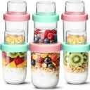 ComSaf 6-Pack 16 oz Overnight Oats Containers with Lids, Dual-Layer Chia Pudding Jars with Dry and Wet Separation, Yogurt Parfait Cups for Oatmeal Cereal Nut Fruit, Meal Prep Glass Jars for Salad (Green Pink-16OZ-8PCS)