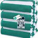 Utopia Towels Pack of 4 Cabana Beach Towels, Oversized 30 x 60 Inches Cotton Beach Towel Set, Smooth Ring Spun Texture for Pool and Swim Days, Modern Striped Design Bath Towels Green