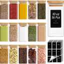 ComSaf 16Pcs Spice Jars with Labels, Glass Jar witj Bamboo Lid, 10oz Airtight Square Containers with Black Lables, Empty Seasoning Jars for Spice, Salt, Pepper, Sugar