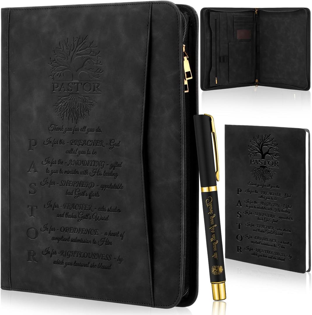 Fuyoooo 3 Pcs Father's Day Christian Gifts for Church Men Pastor's Appreciation Gifts Leather Bible Verse Portfolio Scripture Notebook Bible Pen Religious Portfolio for Pastor Ordained Minister