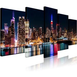 Biuteawal - New York City Canvas Wall Art Manhattan Skyline at Night Picture Prints Modern Home Office Wall Decoration Stretched Ready to Hang (W50"xH24")