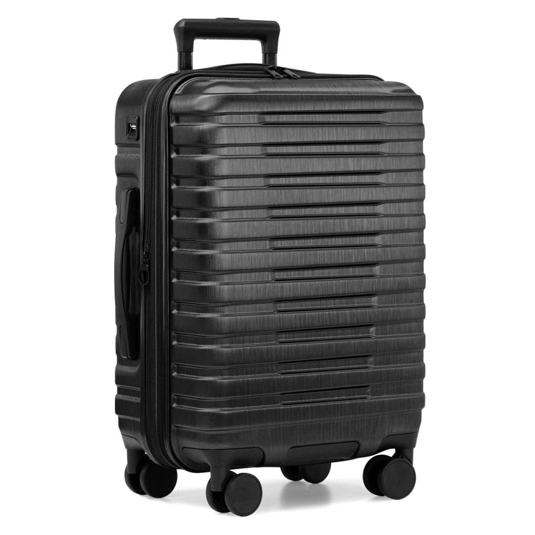 U.S. Traveler Boren Polycarbonate Hardside Rugged Travel Suitcase Luggage with 8 Spinner Wheels, Aluminum Handle, Carry-on 22-Inch, USB Port, Black