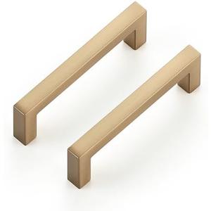 Ravinte Cabinet Handles Solid Slim Champagne Bronze 4 Pack 3 Inch Hole Center Square Bar Drawer Handles Kitchen Cabinet Pulls Drawer Kitchen Cabinet Hardware
