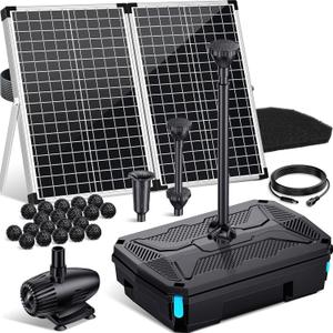 POPOSOAP 70W Solar Pond Filter with Fountain Pump, Solar Powered Water Pump with 580GPH Pond Filter for Outdoor Ponds, Adjustable Diverter Valve for Koi Ponds, Waterfalls, Garden Water Features P37039