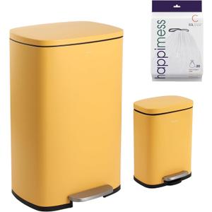 happimess HPM1006L Connor Rectangular 13-Gallon Trash Can with Soft-Close Lid and Free Mini Trash Can, Fingerprint Resistant, Modern, Minimalistic for Home, Kitchen, Office, Bathroom, Daffodil Yellow