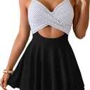 B2prity Women Cutout One Piece Skirt Swimsuit V Neck Wrap Tie Back Swimdress Tummy Control Bathing Suits Slimming Swimwear, Size XL
