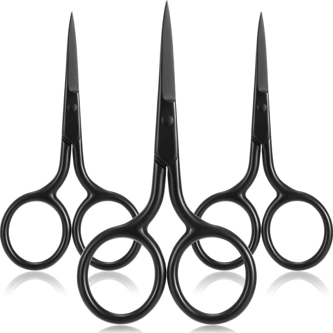 Mudder 3 Pack Small Nose Scissors Facial Hair Trimming Mini Beauty Stainless Steel Grooming Pointed Scissor for Grooming Eyebrows, Nose, Mustache, Beard (Black)