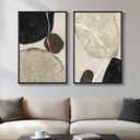 Framed Neutral Abstract Wall Art Set of 2, Modern Black Beige Brown Canvas Prints Paintings Artwork for Walls, Minimalist Stone Shape Pictures for Bedroom Dining Room Living Room Wall Decor 16x24 In, 16" W X 24" H X 2pcs
