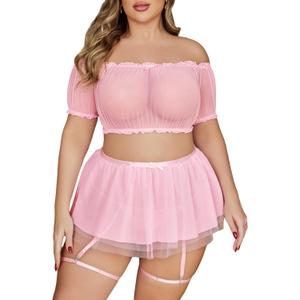 Avidlove 3 Piece Lingerie Sets for Women Plus Size Halloween Cosplay Lingerie Sexy Christmas Costumes Pink 20 Plus