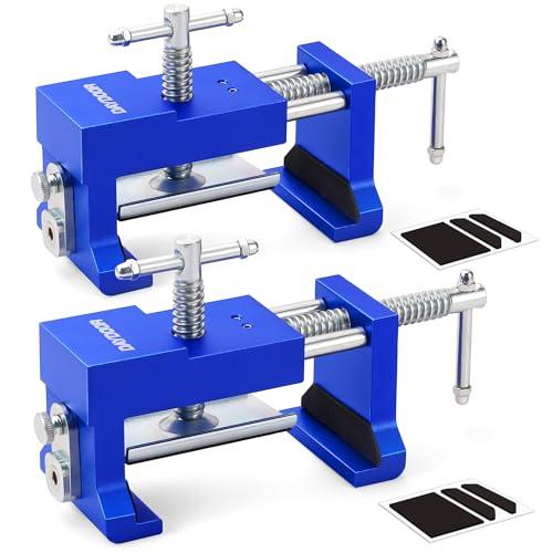 BLEKKO Professional Cabinet Clamps 2 Pack, Heavy-Duty Cast Steel, Integrated Drill Guide & EVA Protection, Face Frame Alignment Tool for Cabinet Installation & Woodworking, Blue