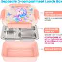 Stainless Steel Bento Lunch Box for Kids, 710ml/23.5oz BPA-Free Leak-Proof Food Containers with 3 Compartments, Back to School Students Daycare Lunches Snack Container Size for Ages 3-7