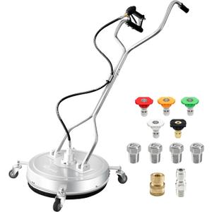 RAYNEL 20'' Pressure Washer Surface Cleaner with 4 Wheels, Dual Handle, Stainless Steel Housing, 2 Hose Adapters, 4 Replacement Nozzles