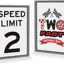 Speed Limit 2 Sign, 2 Fast birthday Boys Sign for Boys Birthday Party Decorations, 2PCS 5x7 Inches Acrylic Sign with Stand, Let's Go Racing Party Supplies for Boy Race FansRed)