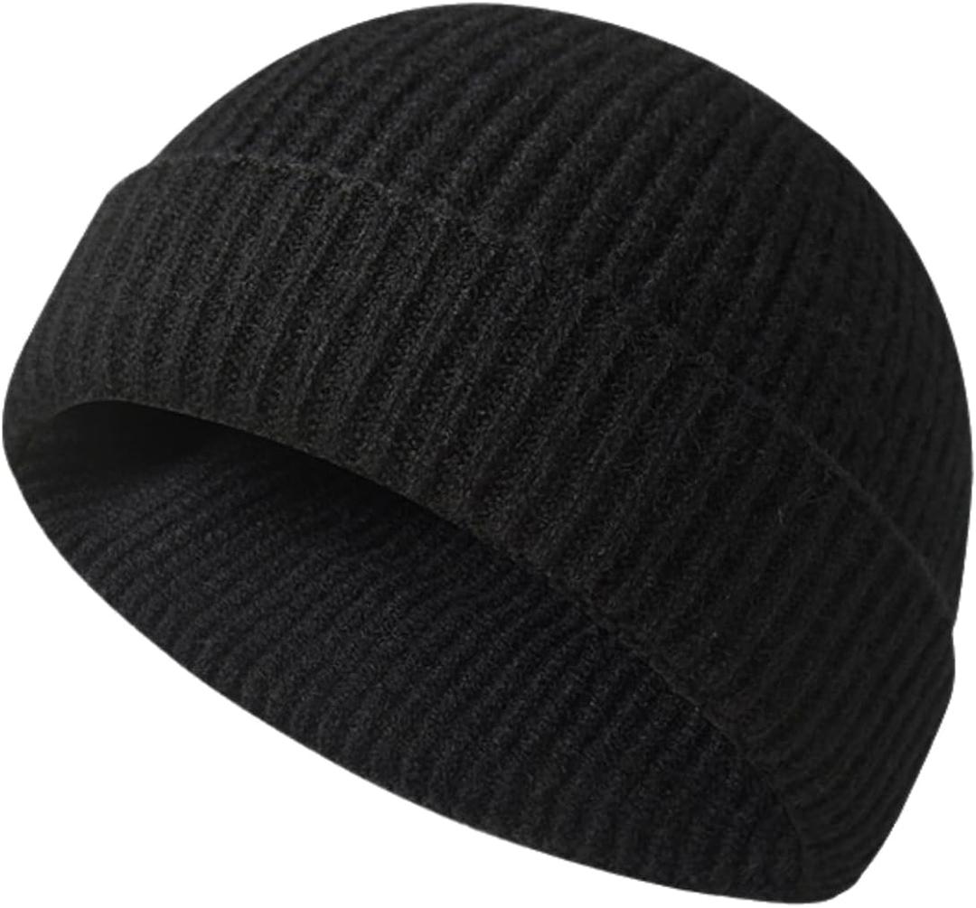 Winter Cropped Knitted Beanie hat for Men and Women (One Size, Black)