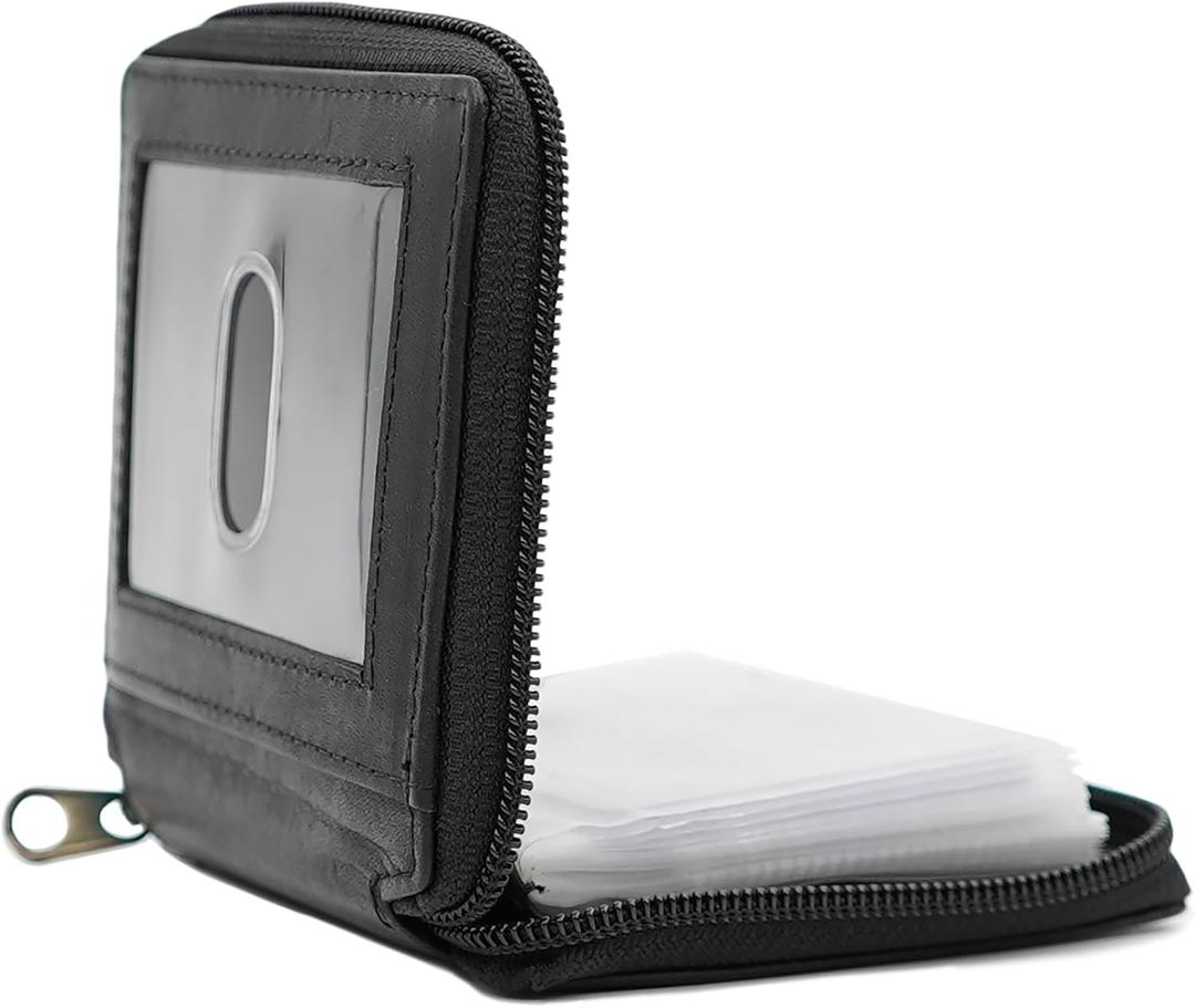 ag wallets Mens Zip Around Leather Wallet with Inserts (Black)