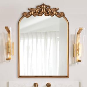 WAMIRRO Ornate Gold Mirror,Vintage Arched Baroque Antique Mirorrs for Living Room Hallway Fireplace Bathroom Entryway 19"X27"