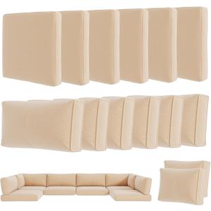 Aoxun 14-Piece Outdoor Cushions Covers with Zippered and Anti-Slip Dot, Patio Cushion Covers Replacement for Outdoor Furniture, Washable Reusable Couch Protectors, Beige (Covers Only)
