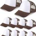 10 Pcs Sublimation Blank Trucker Hats Bulk Mesh Baseball Cap Polyester Mesh Trucker Hat for Men and Women (Coffee and White)
