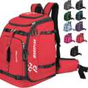 Ski Boot Bag - 65L Padded, Waterproof Ski Travel Backpack for Gear & Accessories (Red)