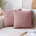 MIULEE Pack of 2 Blush Pink Throw Pillow Covers 18x18 Inch Corduroy Decorative Couch Pillow Covers Soft Boho Striped Pillow Covers Valentine's Day Modern Home Decor for Sofa Living Room Bed