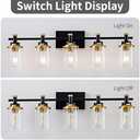 5-Lights Bathroom Light Fixtures, Gold and Black Bathroom Vanity Light Over Mirror, Brushed Gold Bathroom Light Fixtures with Clear Glass Shade for Hallway, Living Room