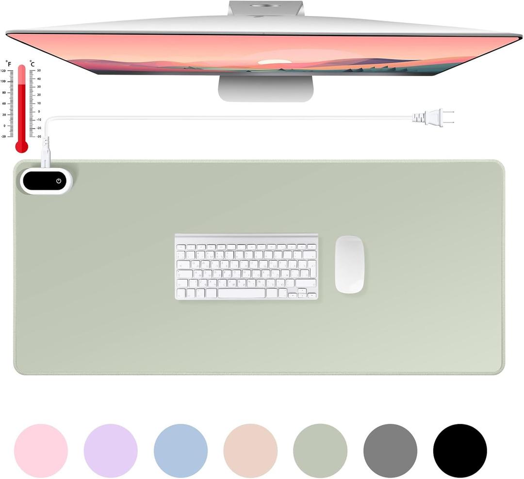 Konohan Heated Desk Pad Warm Mouse Pad, 5 Heating Level & 4 Hour Auto Shut-Off, PU Leather Warm Mouse Mat Heating Keyboard Gaming Mice Warmer Mat Only Supports 110v(Gray-Green Color,31.5" X 13")