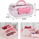 Hair Accessories Organizer for Girls Headbands, Clips, Ties Baby Girl Supplies, Lockable Three-layer Folding Craft Organizers and Storage Plastic Jewelry Box,10.8 * 5.9 * 5.7in (Pink)