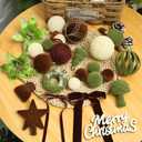 38Pcs Velvet Christmas Ornaments Set, Brown Green Beige Flocked Christmas Ornaments for Xmas Tree Decorations Shatterproof Plastic Hanging Balls for Indoor Home Party Holiday Decor Gifts
