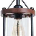 Farmhouse Pendant Light in Wood and Metal Cage, Rustic Brown Wood Pendant Light with Glass, Adjustable Hanging Light Fixtures, Mini Pendant Lighting for Kitchen Island, Hallway, Foyer, 1 Pack