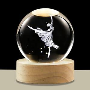 hochance 3D Dancer Crystal Ball Lamp with Adjustable Brightness LED Wooden Base, Night Light for Kids Teens Adults, Birthday Gift Home Desk Office Bedroom Decor (6cm / 2.4”)​