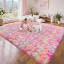 Cute Unicorn Rug for Girls Bedroom, 6x9 Plush Fluffy Princess Rainbow Area Rug for Girls Room Soft Big Shag Carpet for Living Room Baby Toddler Kids Room Colorful Kawaii Room Decor