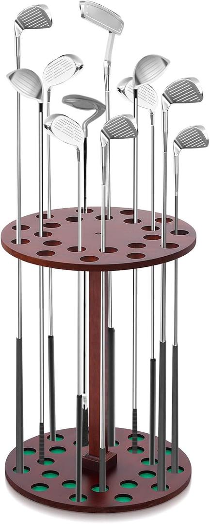Wooden Golf Club Display Rack Pool Stick Holder for 22 Multiple Golf Club Organizer for Home Office (Walnut)