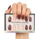 Nail Reformation Polka Dot Press On Nails Almond, French Tip Pink Fake Nails Short, UV Finish Fit Perfectly & Natural Reusable Stick On Nude Nails, 16 Sizes  32 Nail Tips With Glue, Women Girl Gifts