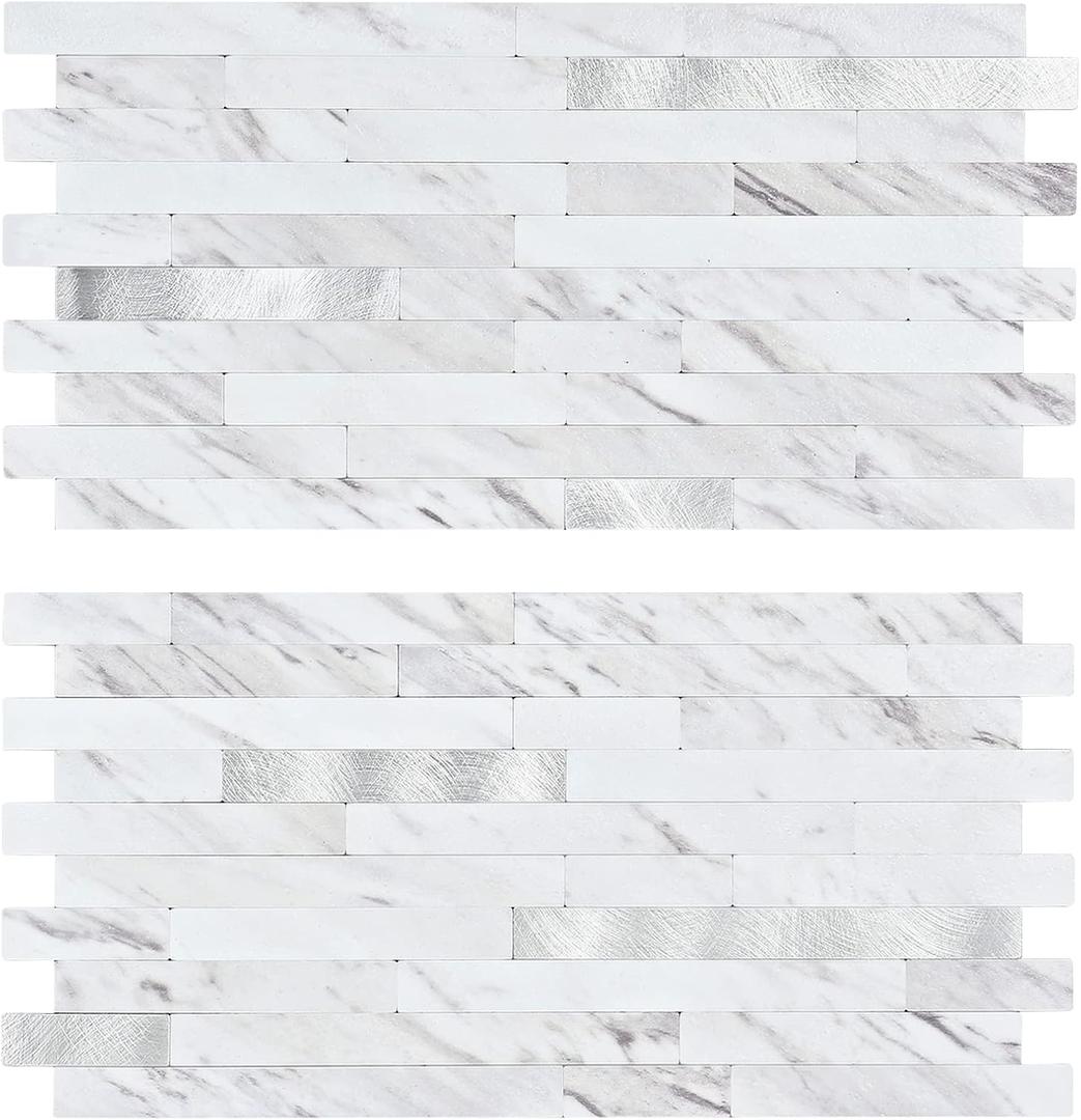 Midcard 20 Sheet Peel and Stick Backsplash, White Marble PVC Wall Tile for Kitchen Backsplash