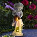 Fairy Garden Statues Outdoor Decor, Angel Figurines with Solar Lights Waterproof Resin Yard Art Sculpture Decoration for Patio, Lawn, Balcony, Mother's Day, Housewarming Gift