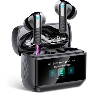 Wireless Earbuds with Touch Screen, Bluetooth 5.4 Headphones, ANC/ENC Noise Cancelling, 48H HiFi Stereo Bluetooth Ear Buds with 5 EQ Modes, Transparency Mode, IPX7 Earphones, Black