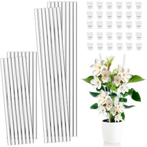 Plant Stakes 30 Pcs 17 Inch & 11 Inch Plant Support Stakes for Indoor Outdoor Tall Acrylic Clear Garden Orchid Sticks with 30 Small Clips Single Stem Potted Tomato Flower Amaryllis Vegetables