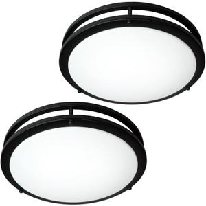 Elekeed 2-Pack Ceiling Light Fixture Black 36W, 13 inch Flush Mount Light Fixtures 3600LM, Modern Ceiling Light No Flicker, 5000K Bright LED Ceiling Lights for Hallways Bedroom Bathroom ETL Listed