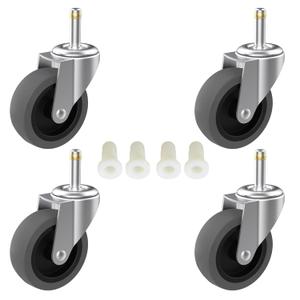 RILIDRI 3-Inch Swivel Stem Caster for Rubbermaid Mop Bucket Utility Cart, 7/16-Inch Stem Diameter Rubber Wheel Set of 4, Heavy Duty TPR Weber Grills Shop Vac Replacement Wheels